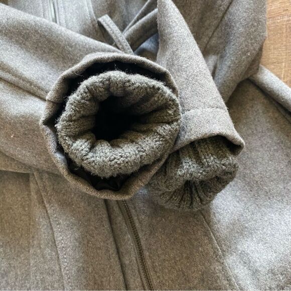 Express Coat Grey Midi Length Sweater Collar Asymmetrical Classy Medium - Picture 8 of 13